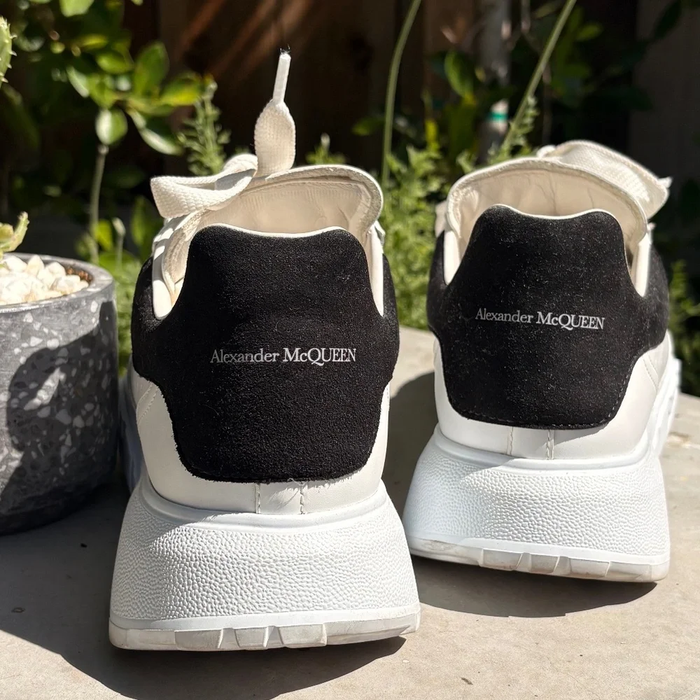 Alexander McQueen White Leather Sneakers with Black Heel Tab